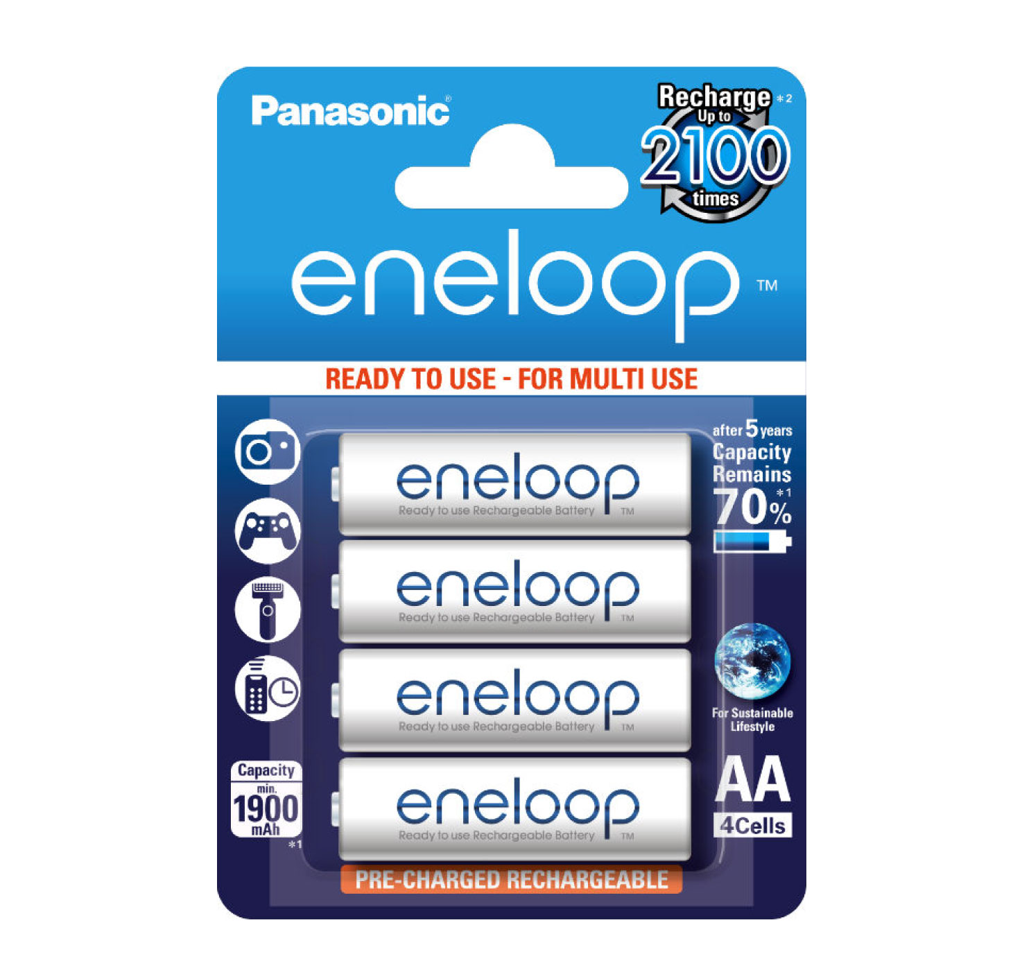 Panasonic eneloop AA/HR6, 1900 mAh, Rechargeable Batteries Ni-MH